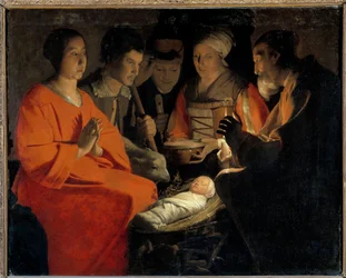 Herdarnas tillbedjan Målning av Georges de La Tour (1593-1652) 1600-talets sön. 1,07x1,31 m