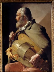 Den gamla bandmålningen av Georges de La Tour (1593-1652) Runt 1640 Madrid, Pradomuseet