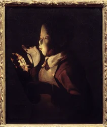 Fläkten har lampan. Målning av Georges De La Tour (1593-1652)