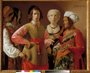 Spåkvinnan, målning av Georges de La Tour (1593-1652), omkring 1630, Sun. 1,01 x 1,23 m, New York, Metropolitan Museum