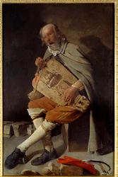 Gubben säger också gubben i hatten eller gubben i flugan. Målning av Georges De La Tour (1593-1652)