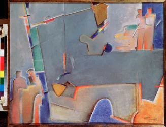 Lyftkranen - målning av Georgi Avgustovich Stenberg (1900-1933), olja på duk