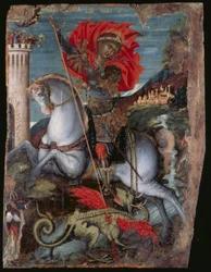 Icon of St George on Horseback Slaying the Dragon (äggtempera på panelen)