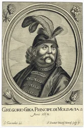 Grigore I Ghica (Ghika) (1628-1675), Prince of Wallachia par Bouttats, Gerard (ca 1630-efter 1668). Kopparstick, ca 1664, Privat samling