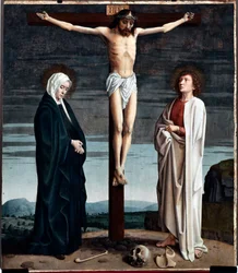 Crucifixion Polyptyk Panel från kyrkan San Gerolamo della Cervara - Målning av Gerard David (ca 1460-1523) 1506 Dim 90x100 cm Genes Musei di Strada Nuova (ex Palazzo Bianco) Italien