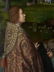Detalj av den centrala panelen av Kristi dop, c.1502-08 (olja på panel)