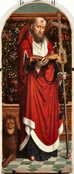 Saint Jerome Polyptyk Panel från kyrkan San Gerolamo della Cervara - Målning av Gerard David (ca 1460-1523) 1506 Dim 65x150 cm Genes Musei di Strada Nuova (ex Palazzo Bianco) Italien