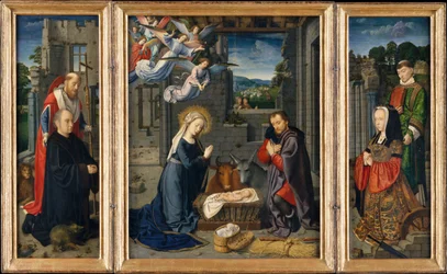 Födelsekyrkan med givare och heliga Jerome och Leonard, ca. 1510-15.