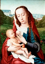Jungfru och barnmålning av Gerard David (1460-1523) Madrid, Musee Lazaro Galdiano