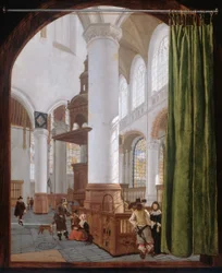Nederländska: Interieur van de Oude Kerk in Delft, 1654 Interiör av den gamla kyrkan i Delft