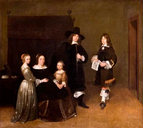 "" Porträtt av en familj "" (Porträtt av en familj) Målning av Gerard Ter Borch (eller Terburg) den unge mannen (1617-1681) - 1656 - Olja på duk Dim 78x86,5 cm Hallwylska Museet, Stockholm