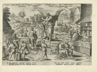Fader Tid mitt i scener av mänskliga sysselsättningar och aktiviteter Temporis utendi commoda ratio ad corporis neceßitatem (...) (titel på objekt) Moralizing Allegories of Time (serietitel)