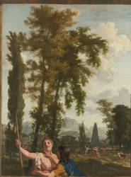 Italienskt landskap med herde och herdinna Dekoration för ett rum i Jacob de Flines hus i Amsterdam (serietitel)