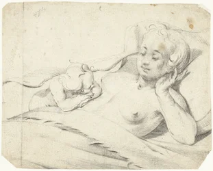 Venus i sängen med att titta på Amor