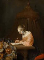 Kvinna som skriver ett brev, cirka 1655