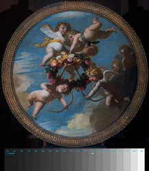 Putti med en blomsterkrans