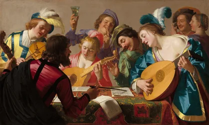 Musiker från sen renässans/tidig barock (Gerard van Honthorst, The Concert, 1623)