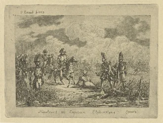 Napoleon med stupade soldater Napoleon I och kapten Elphinstone (Omera) (titel på objektet)