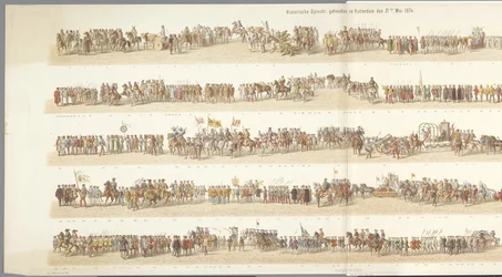 Historisk parad i Rotterdam Historisk parad, hölls i Rotterdam 21 maj 1874 (titel på objekt)