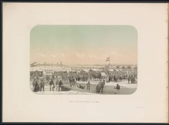 Isunderhållning på Maas i Rotterdam, sett från fästet, 1855 Utsikt över fästet på Maas (titel på objekt) Isunderhållningen på Maas i Rotterdam i februari 1855, med bildtexter (serietitel på objekt)