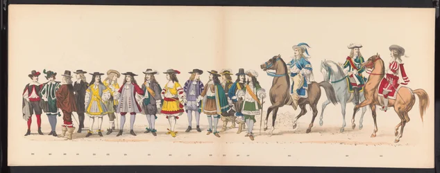 Masquerade of the Leiden Students, 1875 (skylt 16) Maskerad som hölls av medlemmarna i Leidens studentkår den 15 juni 1875 för att fira 300-årsjubileet av Leidsche Hoogeschool, som representerar Leidsche Hoogeschool, avbildad i