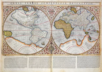 Världskarta med dubbelt halvklot, 1587