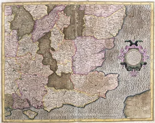 Southeast region of England inklusive British Channel och London (gravyr