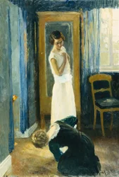 Kvällssol och solreflektioner (olja på duk)