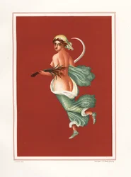 Allegorisk väggmålning av sommaren från öster om atriumet i Regio IX.V.11. Hon bär en skära och vete. Kromolitografi av Victor Steeger efter en illustration av Geremia Discanno från Emile Presuhn (1844-1878) De vackraste målningarna av Po