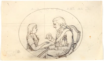 Kronprins Frederik med kronprinsen (Chr. VIII) visar ett porträtt av framlidna kronprinsessan Sofie Frederikke