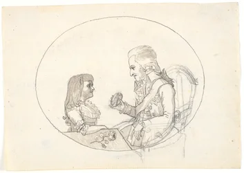 Kronprins Frederik med kronprinsen (Chr. VIII) visar ett porträtt av framlidna kronprinsessan Sofie Frederikke