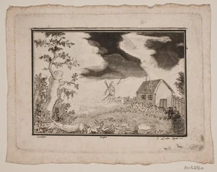 Landskap med hus och kvarn