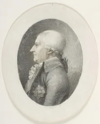 Porträtt av A.P. Bernstorff, greve, statsminister (1735-1797). Byst bild. Profil till vänster