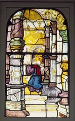 Simeon i templet som skådar den heliga Anden (glasmålning)