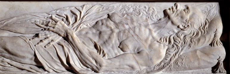 Delar av begravningsmonumentet Valentine Balbiani (1518-1572), hustru till Rene de Birague. Lågrelief i marmor