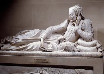 Begravningsmonument: Grav med smak av Jeanne Valentine Balbiani (1518-1572), hustru till kardinal Rene de Birague (1506-1583), Frankrikes kansler. Marmorskulptur av Germain Pilon (1535 - 1590), cirka 1573. Paris, Louvren