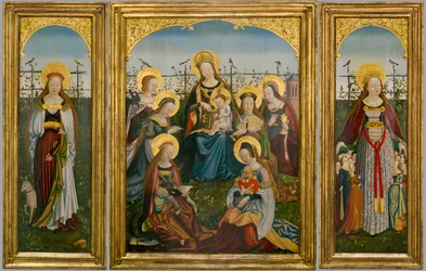 Triptyk av Jungfru Maria och barnet med helgon