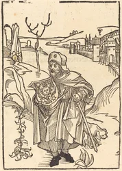 Gerson som pilgrim med staden i bakgrunden