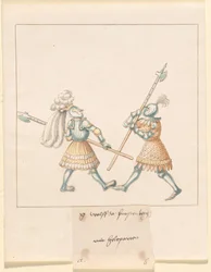 Freydal, The Book of Jousts and Tournament of Emperor Maximilian I: Combats on Foot (Jousts) (Volym III): G. Wolf von Fürstenberg mit Heleparten, Plate 141