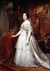 Porträtt av drottningen av Spanien Isabelle de Bourbon (Isabel de Borbon) II (1830-1904) Målning av tysken Hernandez Amores (1823-1894)