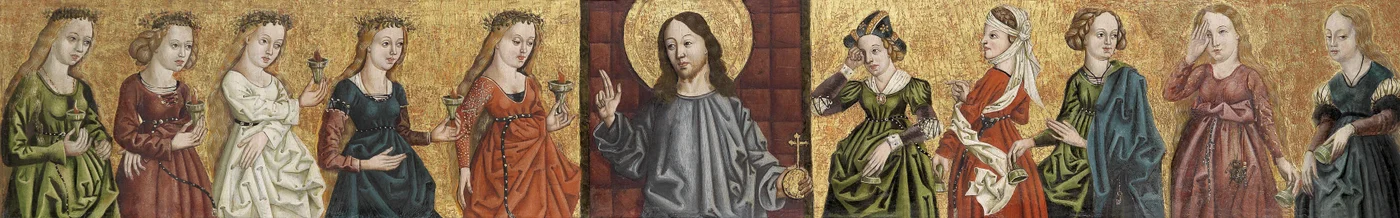 Salvator Mundi flankerad av de kloka och dåraktiga jungfrurna, ca. 1500