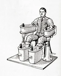Ett galvaniskt bad från 1800-talet eller Schnee Four Cell Bath, från Meyers Lexicon, pub. 1927 (tryck)