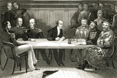 En konferens på Chusan mellan Commodore Bremer och Chang, en kinesisk tjänsteman, ombord på HMS Wellesley, 4 juli 1841