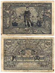 En femhundramarkssedel, 1922 (recto och verso)