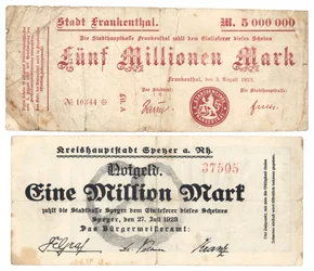 En fem miljoner och en miljon mark sedlar, 1923