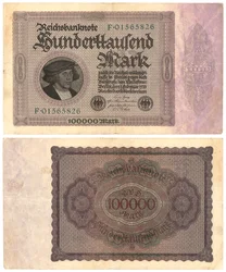 Hundratusenmarkssedel, 1923 (recto och verso)