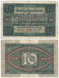 En tio marks sedel, 1920 (recto och verso)