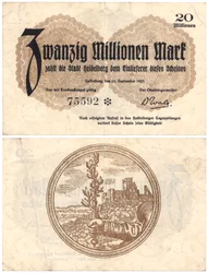 En sedel på tjugo miljoner mark, 1923 (recto and verso)