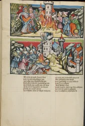 Illuminationer av Abimelek ur Världskrönikan, manuskript 33, fol. 137v, ca 1400-10