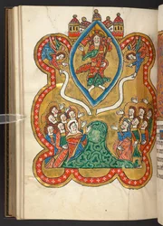 Lägg till. 60629, f.103v The Ascension (vellum)